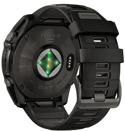 Умные часы Garmin Fenix 8 51 мм, Solar, титан с DLC, сапфир, силиконовый ремешок цвета чёрный/«серая галька»