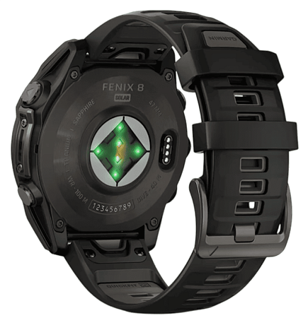 Умные часы Garmin Fenix 8 47 мм, Solar, титан с DLC, сапфир, силиконовый ремешок цвета чёрный/«серая галька»